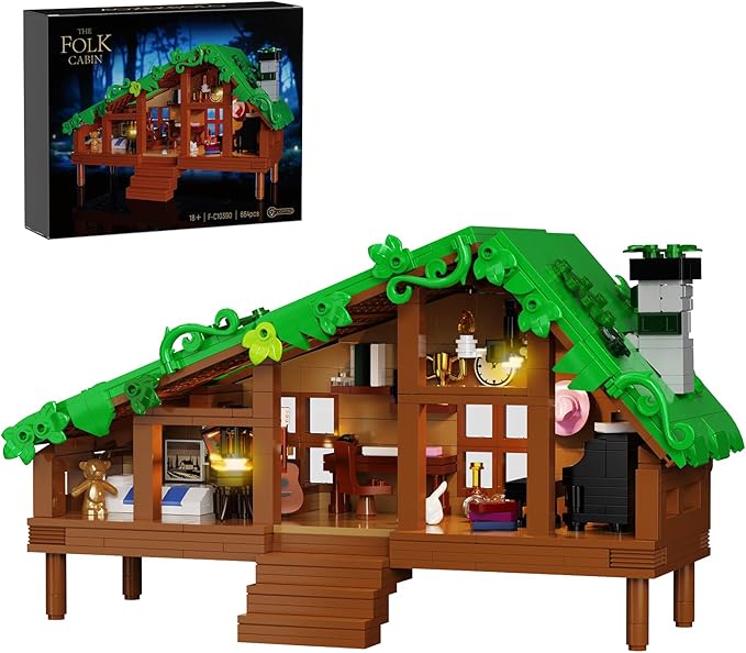 Folk Cabin Building Set Folk House Compatible with Lego Forest Cabin House Building Creative Collection Toys Mysterious Cabin ModelChristmas Birthday Gifts for Girls Adult (664 PCS)