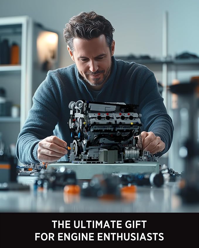 Nifeliz V8 Engine Building Set Exclusive Advanced Collector's Engine Model Physical Science Experiment Toy for Adults Home or Office Décor (2725 PCS NF10287)