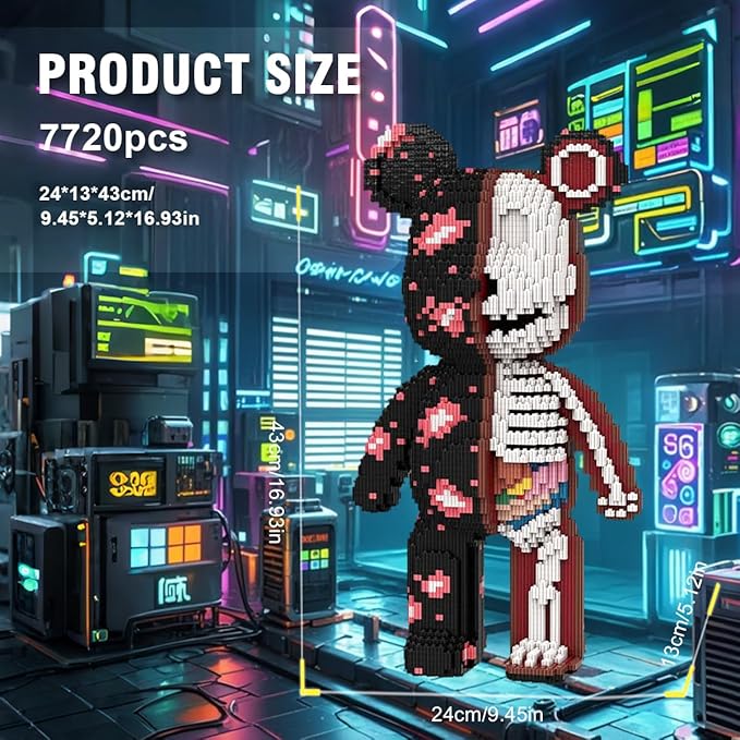HOOLEDAY Animal Graffiti Skeleton Bear Micro Building Blocks Set（7220PCS） Toy Gift for Adults and Kids