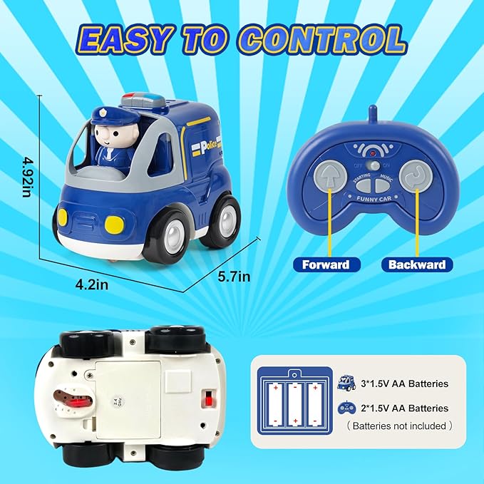 Remote Control Car for Toddlers - Birthday Gifts for Boys and Kids Ages 18+ Months 2 3 4 5 Years 2.4GHz RC Interactive Cartoon Police Car with Lights Sounds &amp Music