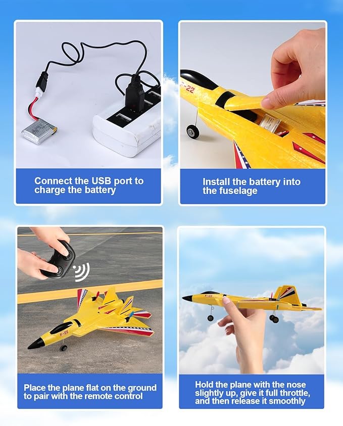 F22 Raptor RC Airplane Durable Foam Remote Control Jet with Gyro &amp LED Lights 2 Rechargeable Batteries 2.4GHz RC Glider Toy Gift for Kids Boys Girls Adults