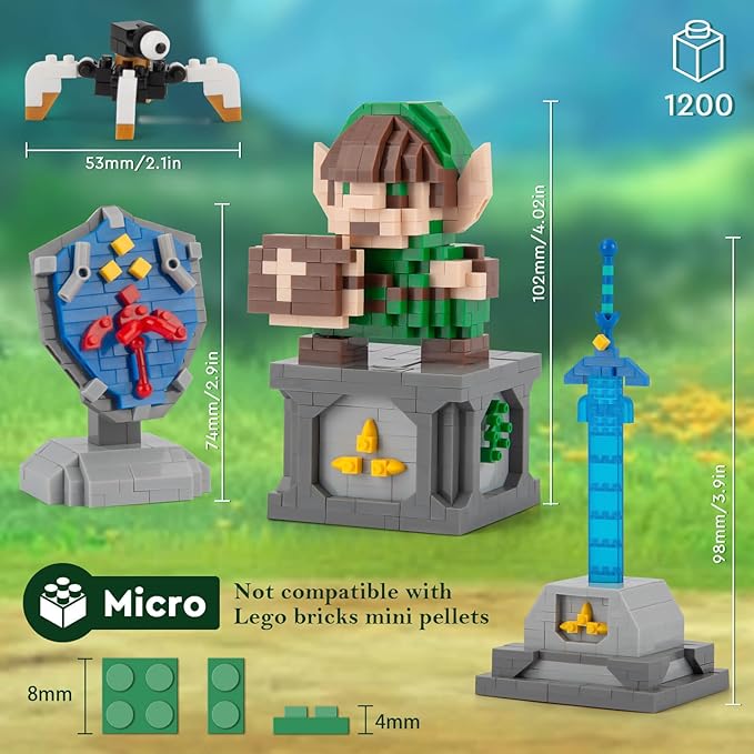 Finger Rock Link Building Set Game Action Figure Building Kit 4 in 1 BOTW Holding Master Sword and Hylian Shield Guardian Toys Gifts for Adults Teens 14+ (1200 PCS)