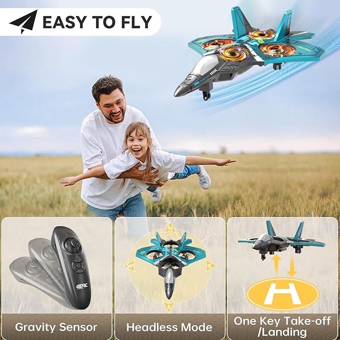 4DRC V17 Foam Remote Control Airplanes RC Planes for Kids Adults 4-7 8-16 RC Airplane Fighter Jet with Light 360° Flip Fighter Jet Toy Gravity Sensing Stunt Roll Airplane Toy Gifts for Kids Boys