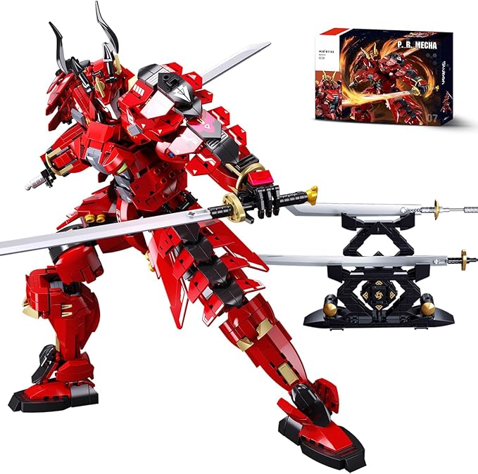 Mech Building Sets Kafei Samurai Warrior Building Toys with Double Swords Collectible Gift for Adults Man and Teens Boys Compatible with Lego Mech Set 923 PCS