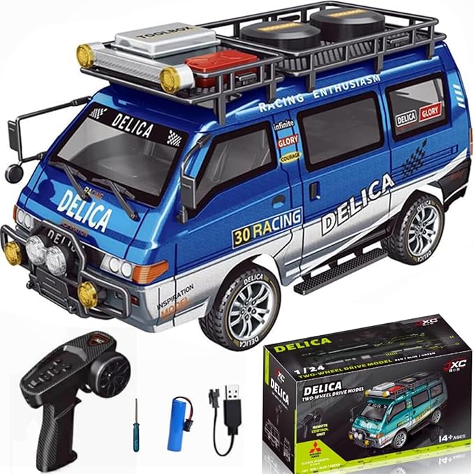 Delica RC Car1/24 Scale Station Wagon 2.4Ghz Remote Control Truck 2WD/4WD RC CrawlerEquipped with Cool LED LightsOff Road Vehicle Model Suitable For Adults (2WD-Blue)