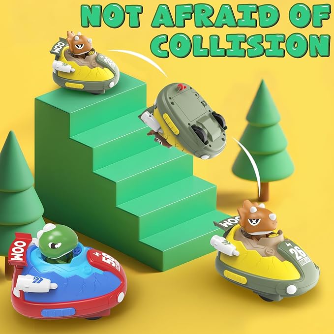 2 Pack Remote Control Car RC Bumper Cars Toys for Toddlers with LED Light and Music Dinosaur Figures Bump and Eject Toys RC Race Cars for Kids Boys Girls Gift