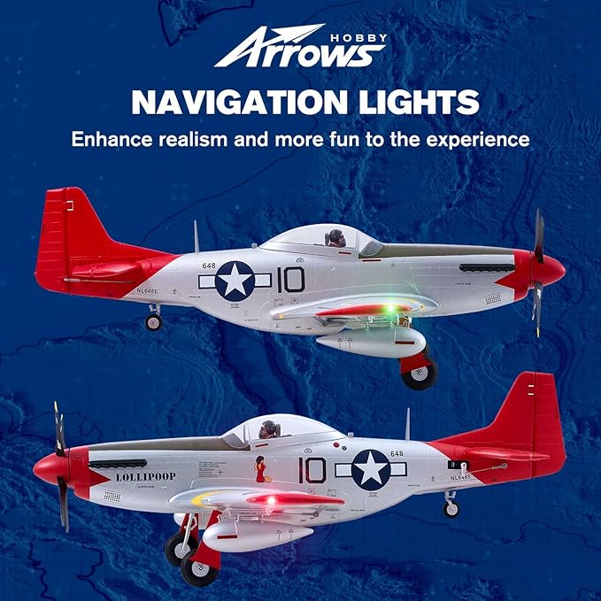 Arrows Rc Plane Propeller Rc Airplanes for Adults Remote Control Airplane P-51 850MM with Vector Flight Stabilization System RTF (Include Battery Charger Radio)