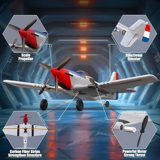 volantexrc RC Plane 3 Channel Remote Control Airplane Fighter Toys 2.4GHz 6-axis Gyro Stabilizer RTF Glider Aircraft Plane Easy to Fly for Adults Beginners (P-51D Mustang)