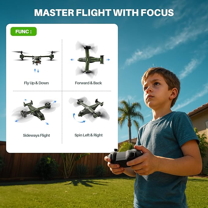 SYMA X550 RC Plane 4 CH Remote Control Airplane with High/Low Speed One-Key Takeoff/Landing Stunt Flight Modes Army Model Plane Gift for Kids Beginners &amp Adults