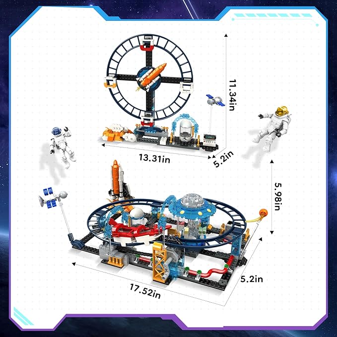 Utbttor 2 in 1 Space Roller Coaster Building Set with Rockets UFO Satellites Space Capsules Buildable City Park Friends Building Block Toys STEM Gift for Birthday Party Boys Girls Child 6+