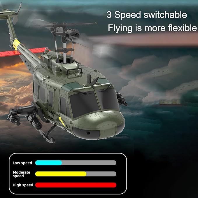 315MM UH-1 Remote Control Helicopter Aircraft for Adults Expert 6CH C032 RC Heli Maintain Altitude Brushless Motor/Optical Flow Positioning/Fly Upside Down 3D Rolling (RTF 3-Batteries)
