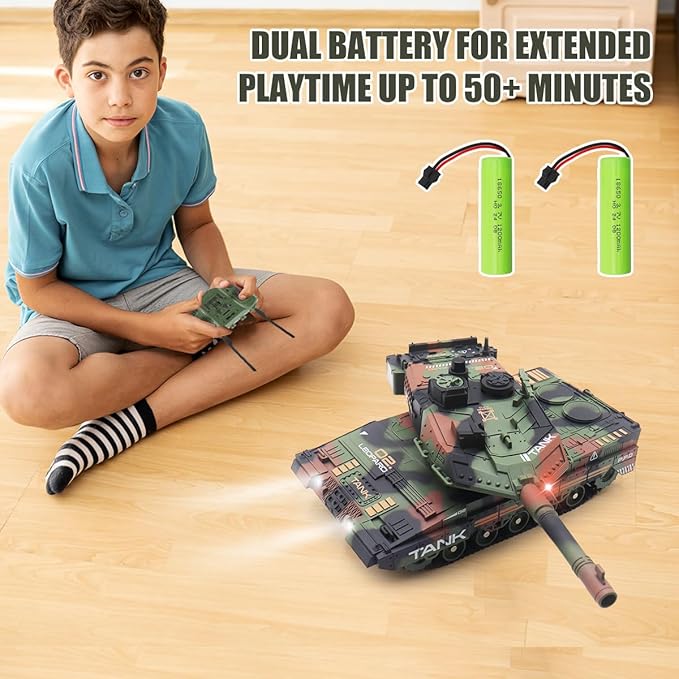 RC Tank that Shoots for Kids - 2.4Ghz Remote Control Army Tank Toys with Auto Demo Sound Light Smoke - 13 Channel Military Vehicles Model Gift for Adults Boys Age 6-8 9-12 Army Green