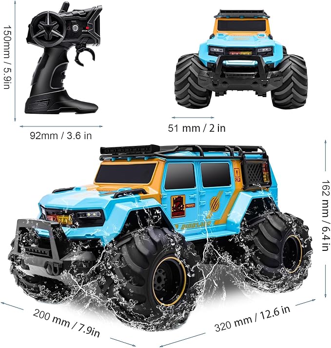 1:14 RC Police Car Waterproof Amphibious Remote Control Police Car for Kids with Siren Lights Boys Girls Age 6 7 8 9 10 11 12 Gift Present Toy(Blue)