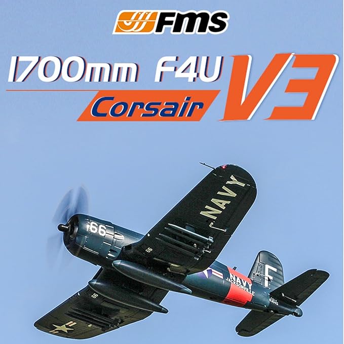 Fms Rc Planes for Adults Remote Control Airplane Warbird F4U Corsair RC Airplane 6CH 1700mm (66.9) Wingspan Blue with Flaps LED Retracts PNP (No Control Battery Charger)