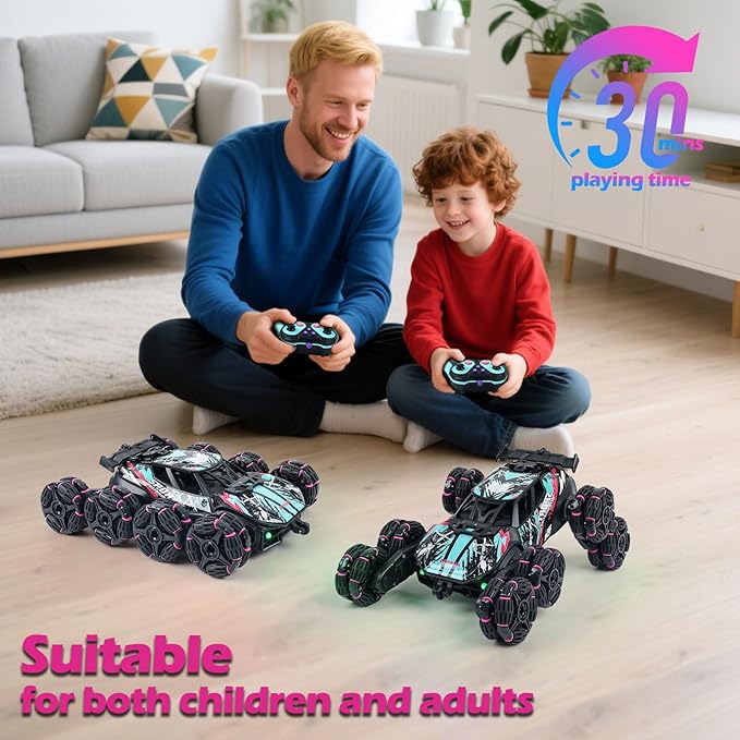 MagicKidz 8 Wheels Gesture Sensing Car for Kids Ages 5 6 7 8 9 10 11 12 - Birthday Gifts for Boys 5-7 8-12 Years Old 2.4GHz Off-Road Remote Control Stunt Toy with Spray &amp LED Lights 360-Degree F