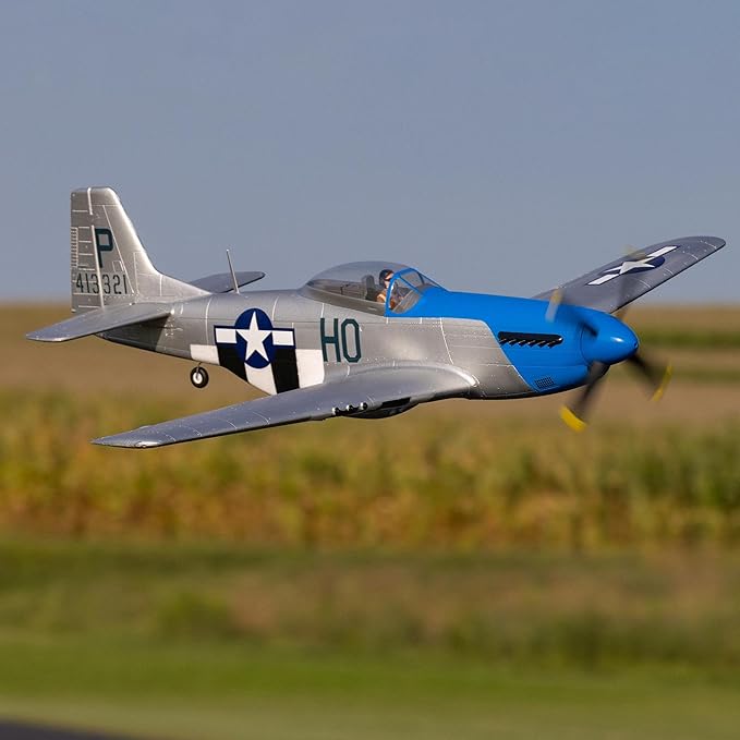 E-flite RC Airplane P-51D Mustang 1.2m BNF Basic Transmitter Battery and Charger Not Included with AS3X and Safe Select “Cripes A’Mighty 3rd” EFL089500