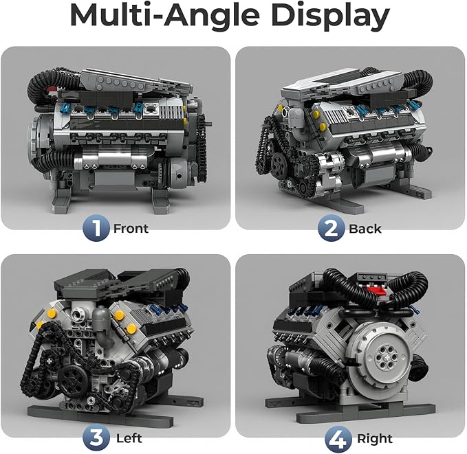 V8 Engine Model Kit That Runs MOC Collectible Mini V8 Engine Building Set with Motor Home Office Decor Ideal Gift for 14+ and Adults Compatible with Lego Set (931 PCS)