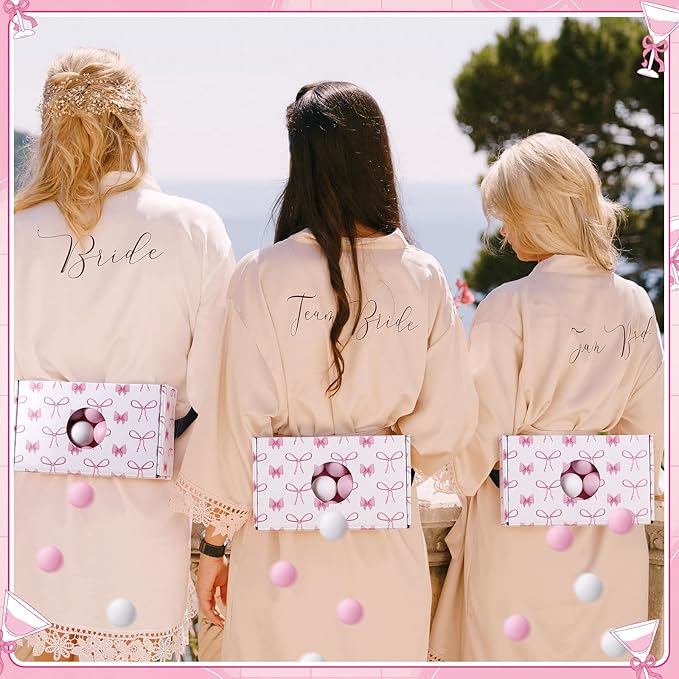 Yaomiao 4 Pack Bachelorette Party Shaking Swing Balls Indoor Party Game Set Includes 4 Set Strap Shake Box and 80 Balls for Birthday Bachelorette Bridal Shower Table Tennis (Pink BowPink White)