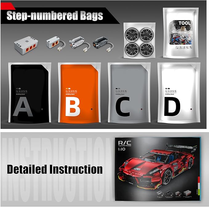Remote Control Super Car Building Kits 1835PCS Technique Plated Race Car Building Set for Adults Men Teens - with 5 Fast Motors Electric Height Adjustment &amp Drift Spin Wheels