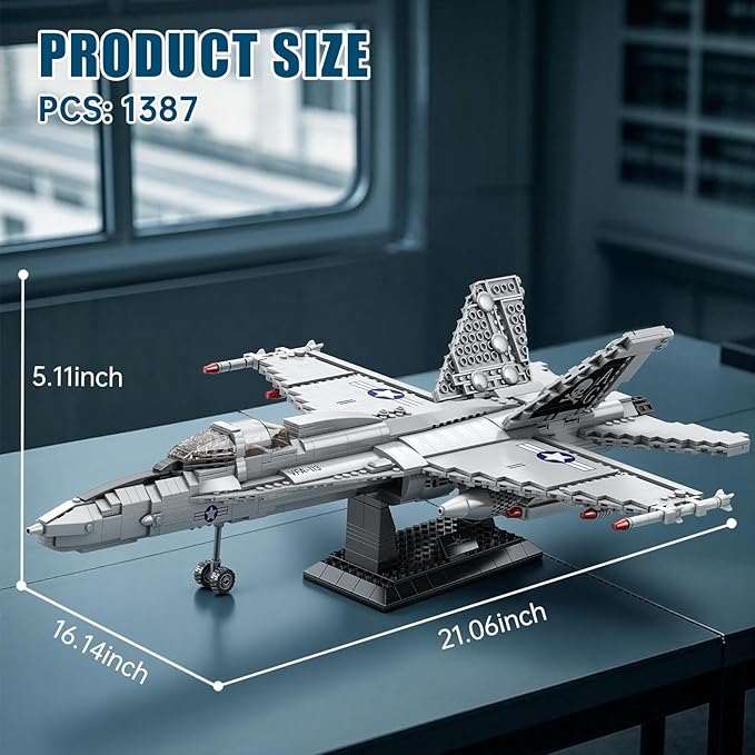 Reobrix F-18 Fighter Jet Building Sets for Adults Military Hornet Fighter Display Model 33022 Technical Military Plane Collectible Set Toys Gifts for Aviation Fans Adults (1387 PCS)