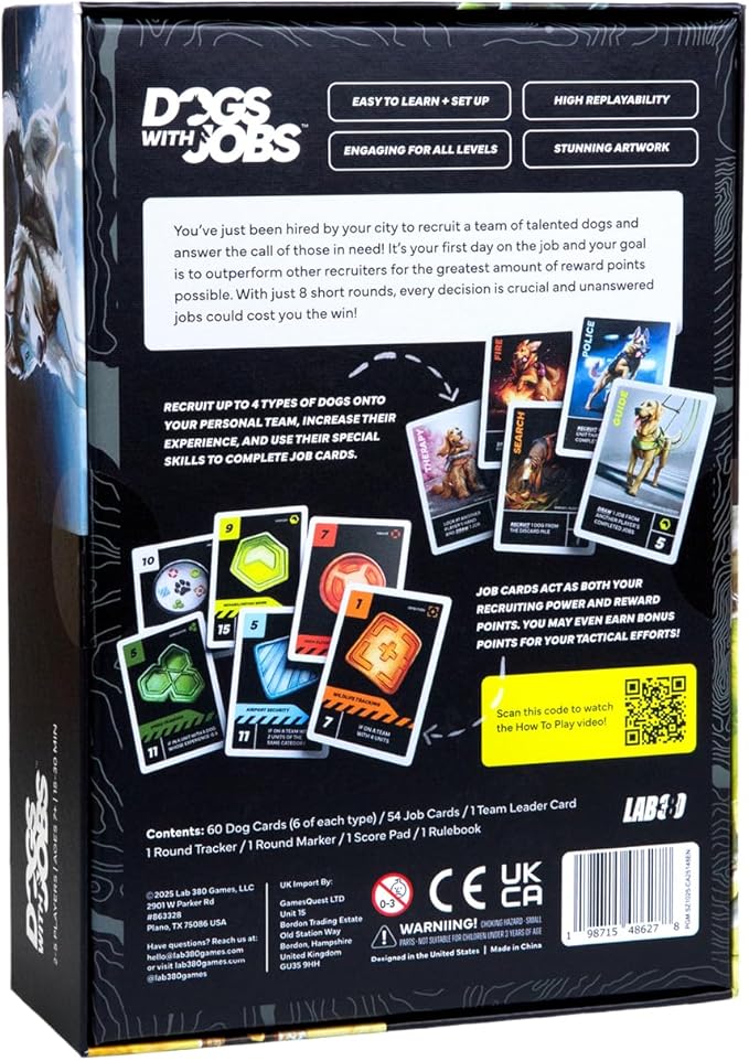 Dogs With Jobs – Drafting Card Game for 2–5 Players – Recruit Working Dogs Tackle Jobs &amp Outscore Rivals – 15–30 Minutes for Gamers and Families – Ages 7+ - Lab 380