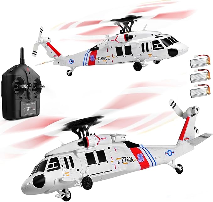 K270 UH60L Remote Controlled Helicopter 2.4Ghz 4CH RC Helicopter Heli Aileronless 6-Axis Gyroscope Air Pressure Hold Optical Flow Position 3-Batteries for Adults Beginners