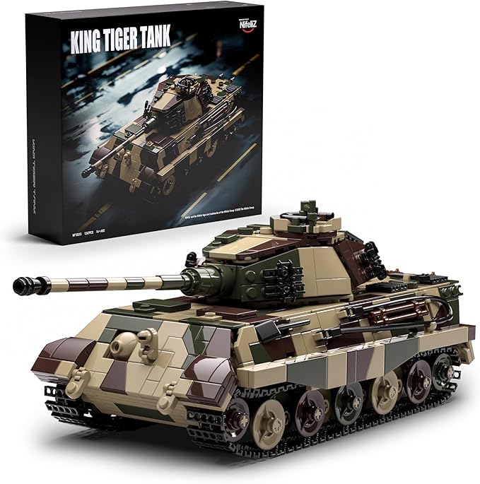 Nifeliz King Tiger Tank Building Set WW2 Military Tank Model Toy for Adults Collectible Army Display Piece and Gift for Enthusiasts (1267 PCS NF10315)