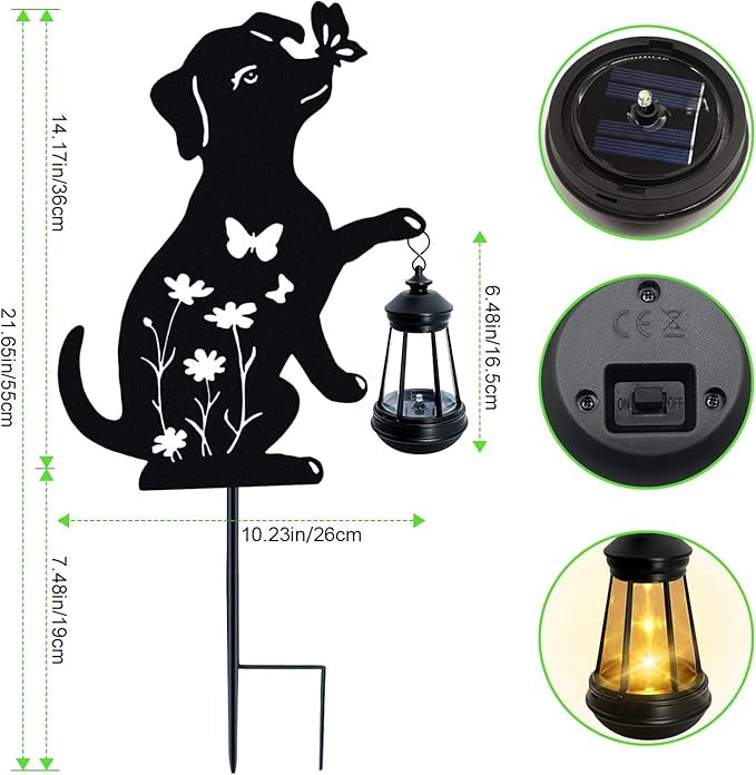 Solar Lights Outdoor Stakes Metal Dog Solar LightsBirthday Gifts for Women Mom Grandma Waterproof Hanging Lantern Garden Ornaments Decor Outside Backyard Yard Art Patio Pathway