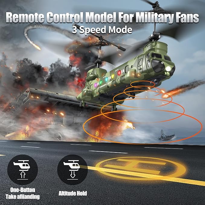 OBEST LM19-D Chinook RC HelicopterRemote Control Military Helicopter with CameraTwin-propeller with Altitude HoldOne Key take Off/LandingArmy RC Toys and Military Fans