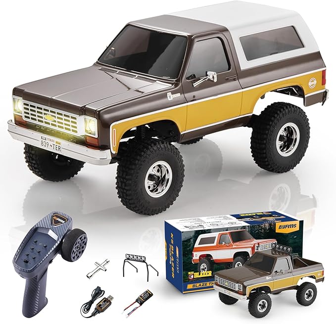 BEEZRC FMS 1/24 RC Crawler Officially Licensed Chevy K5 Blazer RC Car FCX24 RTR RC Pickup Truck SUV 4WD 2.4GHz Hobby RC Model 8km/h Mini car RC Off-Road Remote Control Car (Brown)