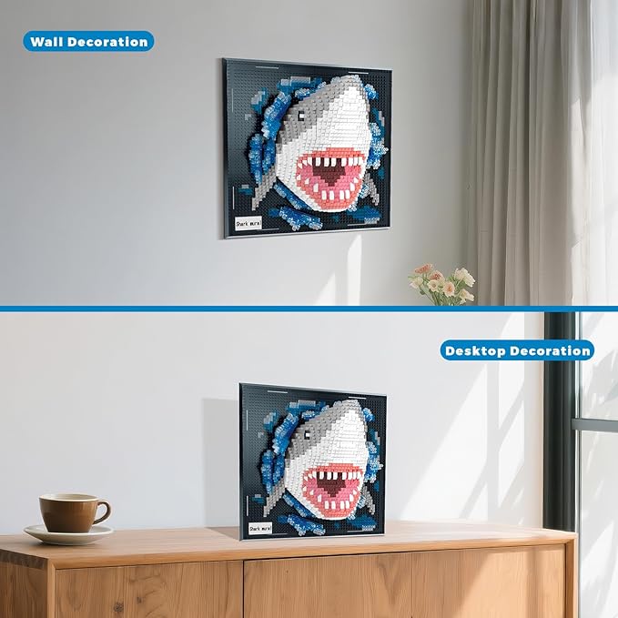 Loyratche Shark Animal 3D Wall Art Micro Mini Building Blocks Set Unique Home Wall Decor or Table Display Ideal Birthday Toy for Adults