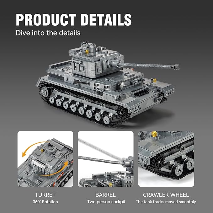 DAHONPA Panzer-Ⅳ Tank Army Building Block(1328 PCS)WW2 Military Historical Collection Model with Soldier FiguresToys Gifts for Kid and Adult.