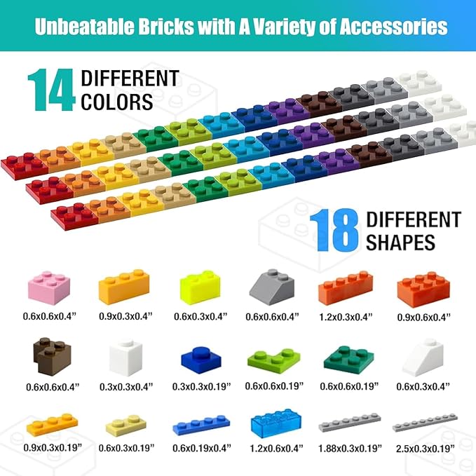 2000 Pieces Building Bricks Building Bulks Blocks with 1 Packs 24x24 Studs Sticky Plates400PCS Flowers and Tree/Grassland Creative Toy Blocks Compatible with All Major Brands 14 Shape/18 Color