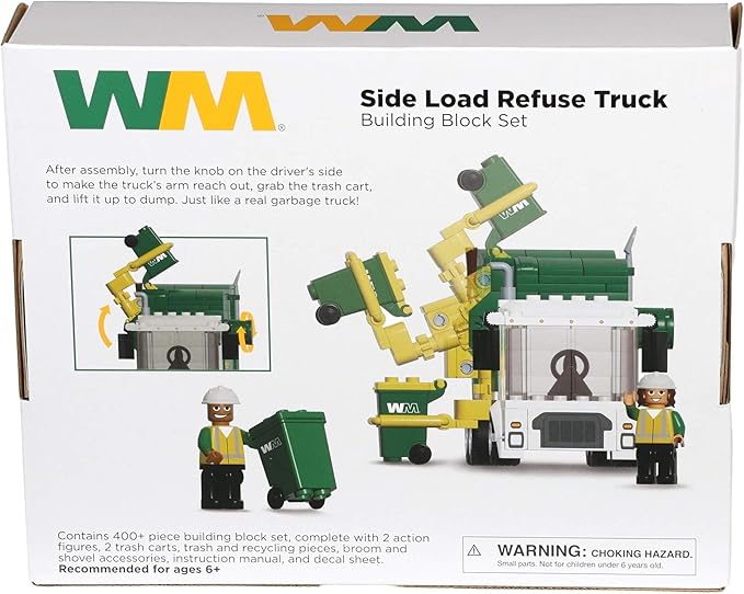 First Gear Waste Management Side-Load Garbage Truck Building Block Set 400+ Pieces 90-0640