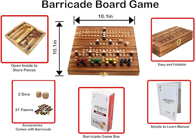 Barricade Board Game - Malefiz Game - 2025 Dice Games - 2-4 Player Competitive Strategy Game - Fast Board Game Fun Wooden Dice Game for Family &amp Friends - Adults Games Wood Games