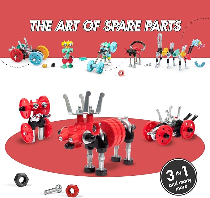 The Off Bits Erector Set: Animal Mini STEM Toys for Kids 6+ Toy Building Sets with Nuts &amp Bolts STEM Building Toys Gifts for Boys and Girls (Red Moose)