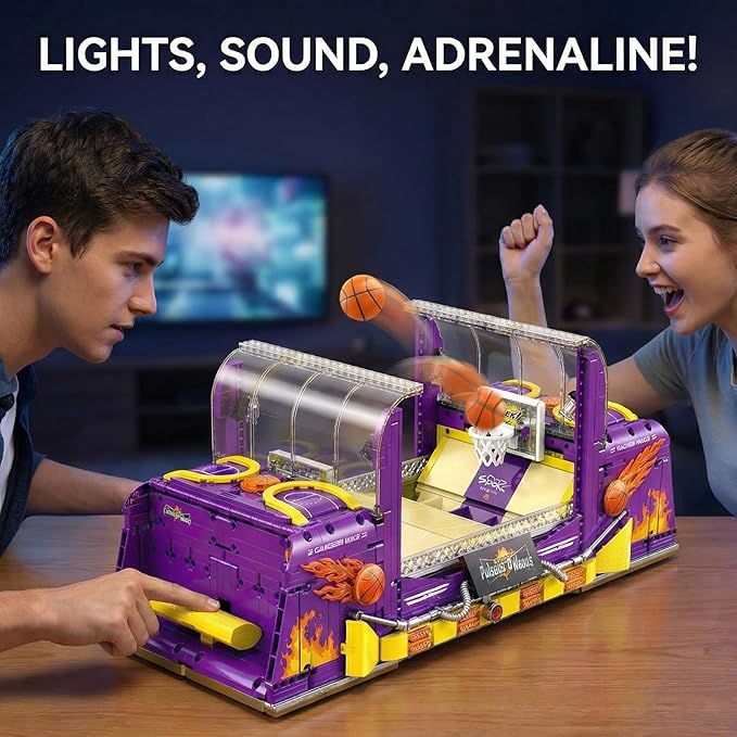 Basketball Arcade Pinball Machine Building Blocks Set for Adults Motorized Tabletop Basketball Board Game with Lights &amp Music STEM Toys Gift Ideas for Sport Lovers