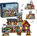 3 in 1 Medieval Cabin Knight Castle Town Square Center Building Set 3 Storytelling Viking Village Sets for Adult House Collection Toy Creative Present for Enthusiasts 1760PCS