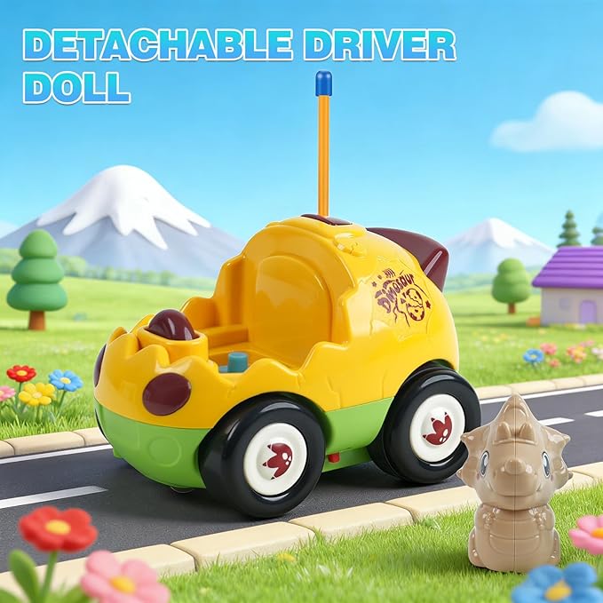 Remote Control Dinosaur Car Toy for Toddlers - Birthday Gift for Boys Ages 18+ Months 2 3 4 5 Year Old - RC Dino Vehicle with Lights and Music Easy Control Toy for Kids