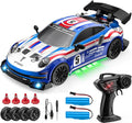 1:24 Scale RC Drift Car 4WD 2.4GHz High Speed Racing Sport Toy Car with LED Lights Racing and Drift Wheels (E80-Blue)