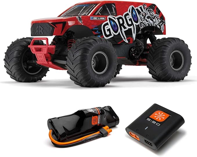 ARRMA RC Truck Gorgon 2 Wheel Drive MT 1/10 RTR (Ready-to-Run Battery and Charger Included) Smart 3300 7C S120 USB Red ARA3230ST2