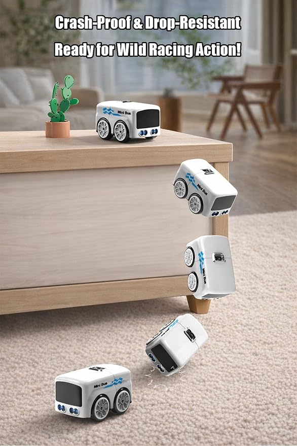 (2PCS) Magic Mini Bus Follows Line Car Inductive Mini Interactive Cars Follows The Line Intelligent Line Tracking System with Dynamic LED Expressions Educational STEM (1+1)