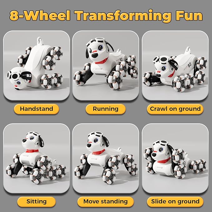 Remote Control Robot Dog Toys 6-8 8WD Gesture Sensing Rc Stunt Car with Light and Music Robot Pet Dog Toys for Kid Boys Christmas Birthday Gifts Age 8-12