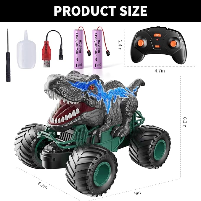 Bennol 2.4GHz Dinosaur Remote Control Cars Toys for Kids Boys 4-7 5-7 8-12 RC Dinosaur Car Toys with Light Sound Spray Indoor Outdoor Toys Gifts for 3 4 5 6 Year Old Boys RC Car Toys for Boy