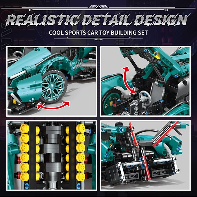999 Piece Sports Car Building Blocks Toys Boys or Adults Kits 1:14 Race Car Model Building Set Adult Collectible Model Cars Set to Build STEM Super Cars Sets for Boys Girls Age 6-12 8-14