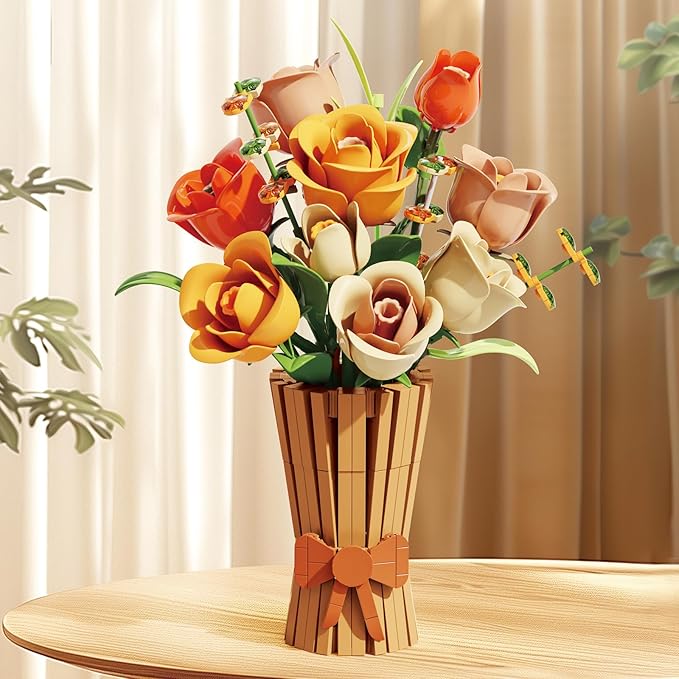Flowers Bouquet Building Set 868 PCS Rose Botanical Collection Kit Artificial Flowers Toys Botanical Collection DIY Unique Home&ampOffice Bonsai Decoration Gift for Valentine's Day Mother's Day Chris