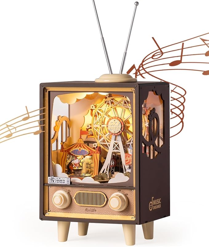 Rolife 3D Wooden Puzzles for Adults DIY Book Nook Kit 16 Ferris Wheel Music Box Model Building Set with LED Crafts for Adults Gifts for Girls Boys (Sunset Carnival)