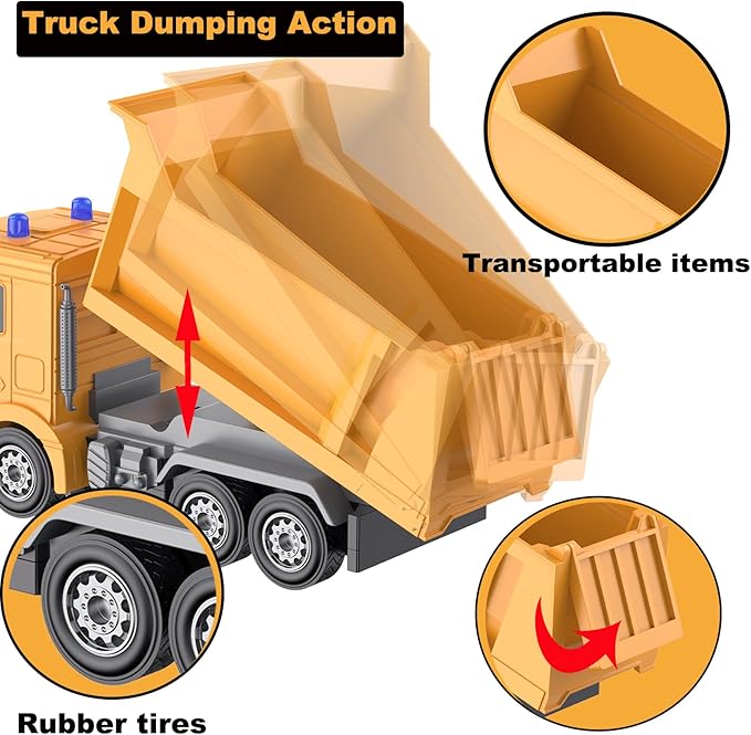 Remote Control Construction Dump Truck Toy RC Vehicle6 Channel Trucks Toys with 2 Rechargeable Batteries1/24 Scale Dump TrucksBirthday Gifts Ideas for Boys Age 3-8 Year Old