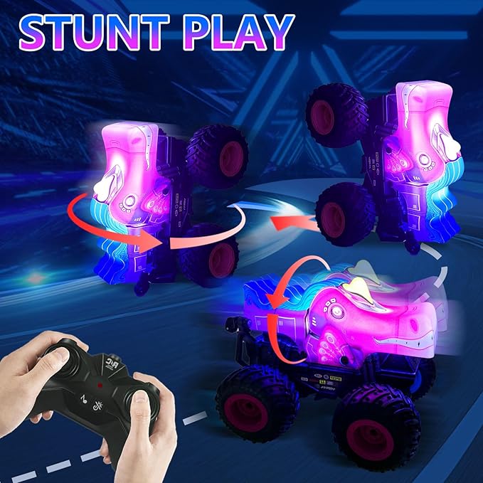 Remote Control Car 2.4Ghz Unicorn Rc Monster Truck for Girls Rchargeable Rc Truck with Lights &amp Music 360° Rotating Stunts RC Cars Toys Birthday Easter Gifts for Kids 3-5 6 7 8-12