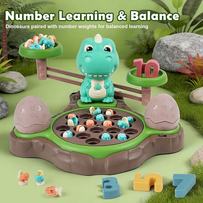 Magnetic Dinosaur Fishing Game for Kids Best Birthday Gift for 3-5 5-7 Year Old Boys &amp Girls 2-in-1 360° Rotation Fishing Toy with Balance Scale &amp Counting Player Board Game for Toddlers